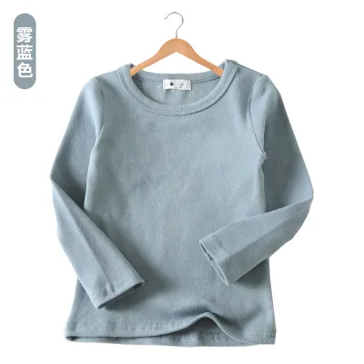 Kids Toddler Boys Girls Casual Versatile Solid Long Sleeve Round Neck Cotton T-Shirt