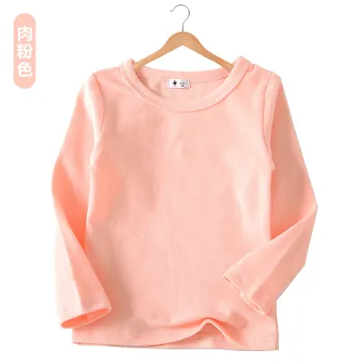 Kids Toddler Boys Girls Casual Versatile Solid Long Sleeve Round Neck Cotton T-Shirt