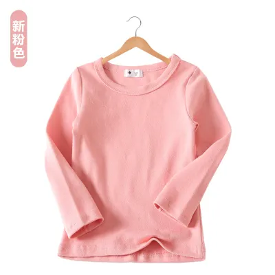 Kids Toddler Boys Girls Casual Versatile Solid Long Sleeve Round Neck Cotton T-Shirt