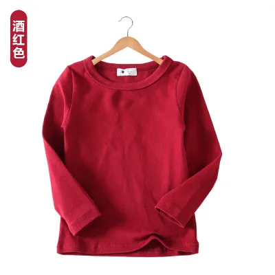 Kids Toddler Boys Girls Casual Versatile Solid Long Sleeve Round Neck Cotton T-Shirt