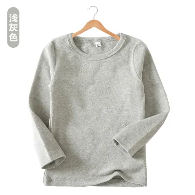 Kids Toddler Boys Girls Casual Versatile Solid Long Sleeve Round Neck Cotton T-Shirt