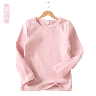 Kids Toddler Boys Girls Casual Versatile Solid Long Sleeve Round Neck Cotton T-Shirt