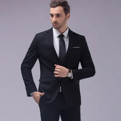 Men Business Wedding Office Solid Color Long Sleeve Lapel Suit Pants Plus Size Sets