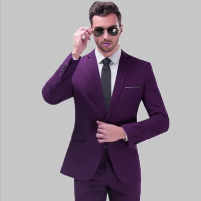 Men Business Wedding Office Solid Color Long Sleeve Lapel Suit Pants Plus Size Sets