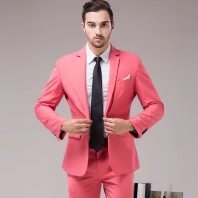 Men Business Wedding Office Solid Color Long Sleeve Lapel Suit Pants Plus Size Sets
