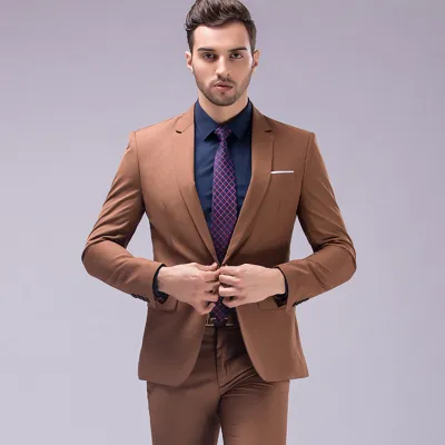 Men Business Wedding Office Solid Color Long Sleeve Lapel Suit Pants Plus Size Sets