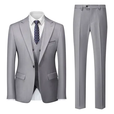 Men Business Wedding Office Solid Color Long Sleeve Lapel Suit Pants Plus Size Set