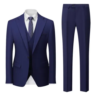 Men Business Wedding Office Solid Color Long Sleeve Lapel Suit Pants Plus Size Set