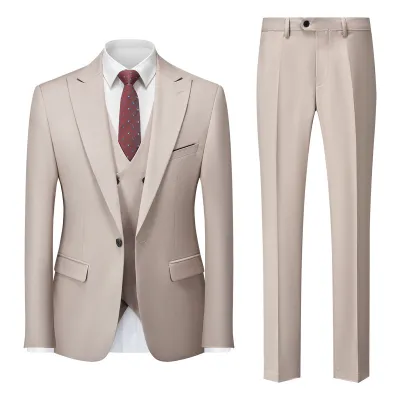 Men Business Wedding Office Solid Color Long Sleeve Lapel Suit Pants Plus Size Set