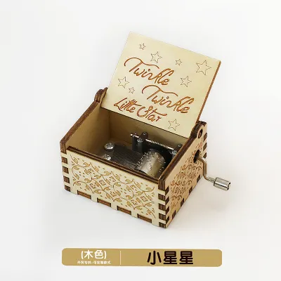 Wooden Music Box Ornaments Classical Carving Hand-Cranked Crafts Gifts for Kids