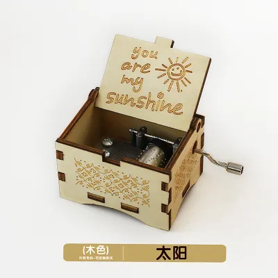 Wooden Music Box Ornaments Classical Carving Hand-Cranked Crafts Gifts for Kids