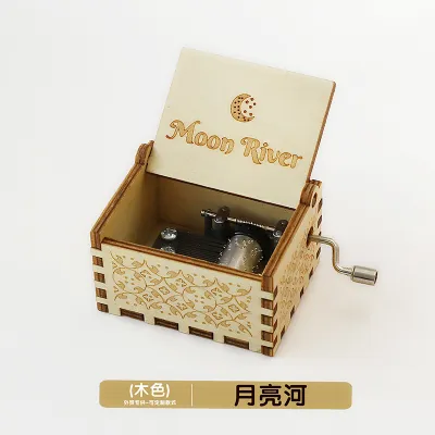 Wooden Music Box Ornaments Classical Carving Hand-Cranked Crafts Gifts for Kids