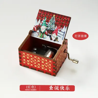 Wooden Music Box Ornaments Classical Carving Hand-Cranked Crafts Gifts for Kids