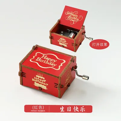 Wooden Music Box Ornaments Classical Carving Hand-Cranked Crafts Gifts for Kids