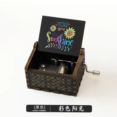 Wooden Music Box Ornaments Classical Carving Hand-Cranked Crafts Gifts for Kids