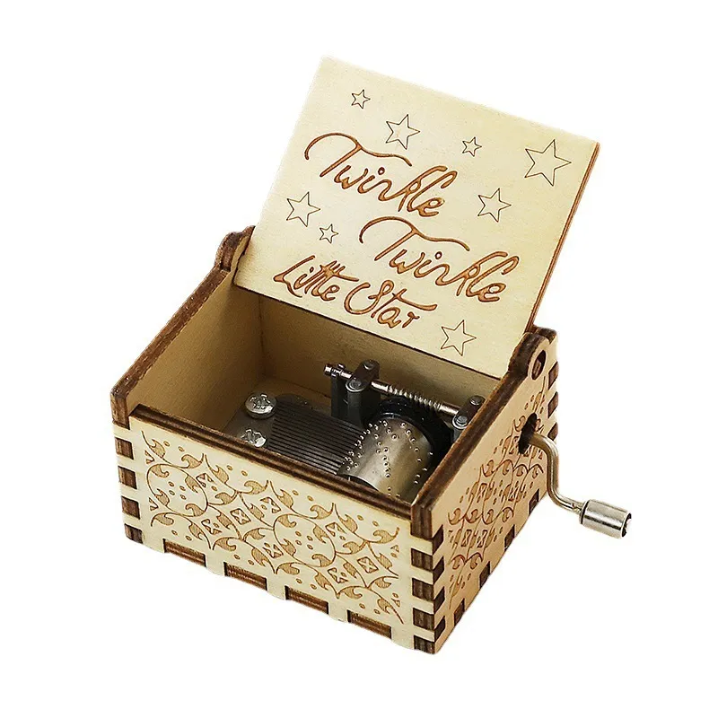 Wooden Music Box Ornaments Classical Carving Hand-Cranked Crafts Gifts for Kids