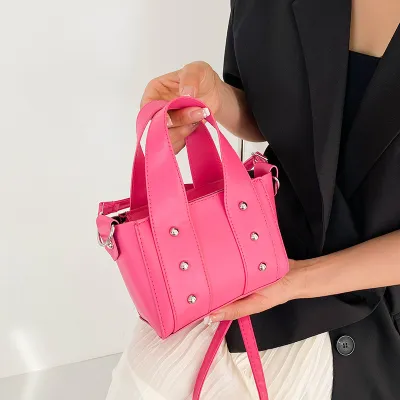 Women Fashion Solid Color Rivet Decoration Shoulder Crossbody Bag
