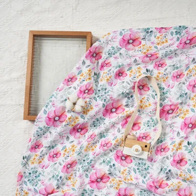 Newborn Baby Summer Muslin Digital Printed Bamboo Cotton Blanket Swaddle 120x110cm