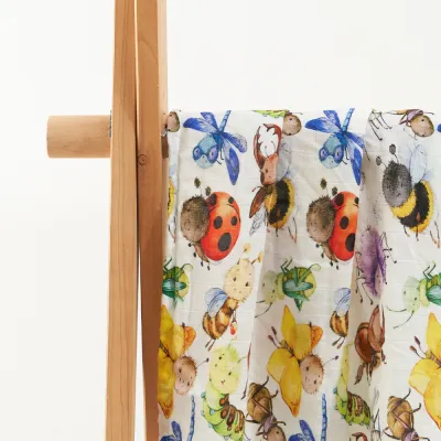 Newborn Baby Summer Muslin Digital Printed Bamboo Cotton Blanket Swaddle 120x110cm