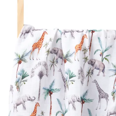 Newborn Baby Summer Muslin Digital Printed Bamboo Cotton Blanket Swaddle 120x110cm