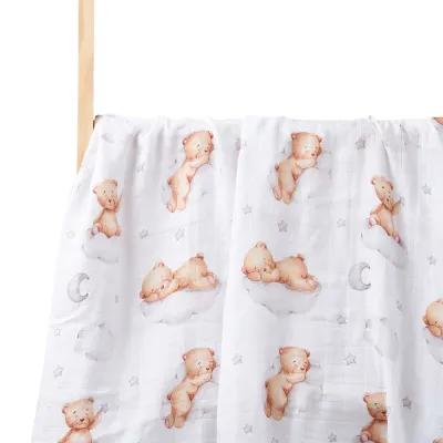 Newborn Baby Summer Muslin Digital Printed Bamboo Cotton Blanket Swaddle 120x110cm