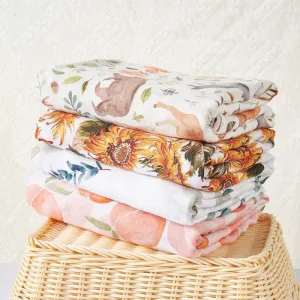 Newborn Baby Summer Muslin Digital Printed Bamboo Cotton Blanket Swaddle 120x110cm