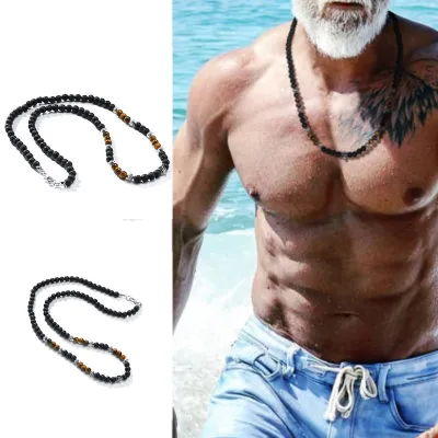 Men Minimalist Ethnic Style Volcanic Stone Black Frosted Necklace