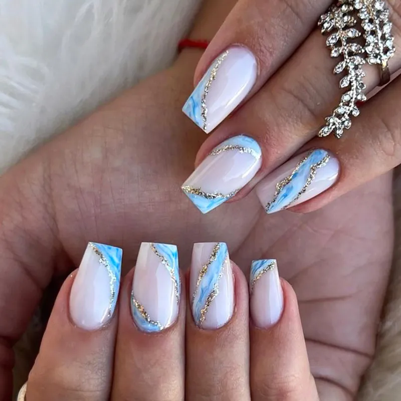 Women Simple Fashion Gradient Glitter Wearable Fake Nails