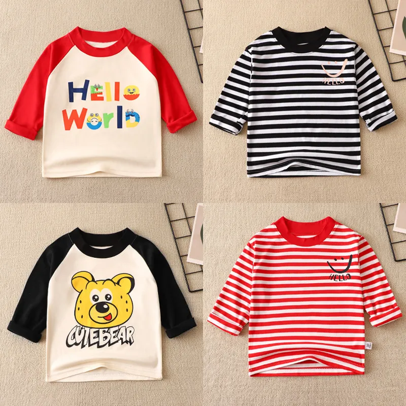 Kids Toddler Big Boys Girls Fashion Casual Cute Cartoon Animal Pattern Long Sleeve Round Neck De Velvet T-Shirt