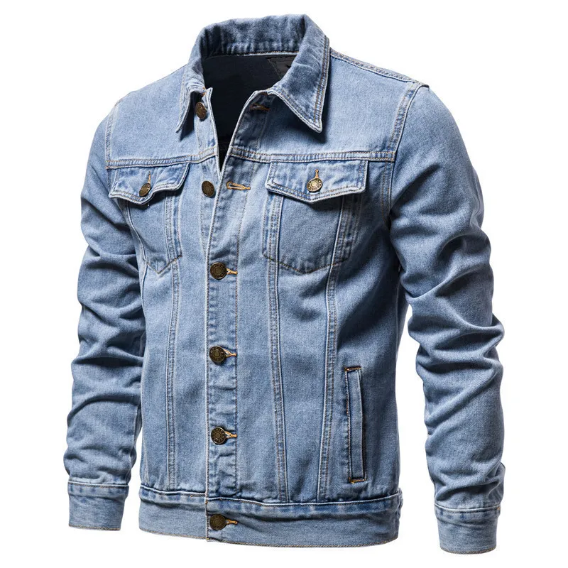 Men's Fashion Casual Versatile Solid Color Plus Size Multi-Pocket Long Sleeve Button Denim Coat