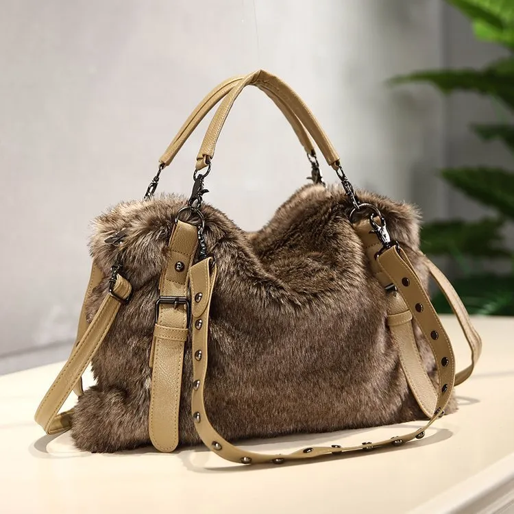 Women Fashion Plush Large Capacity Handbag Soft Commuter Bag
