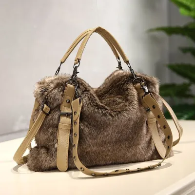 Women Fashion Plush Large Capacity Handbag Soft Commuter Bag