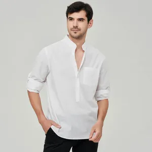 Men Casual Commuter Basic Solid Color Long Sleeve Lapel Shirt