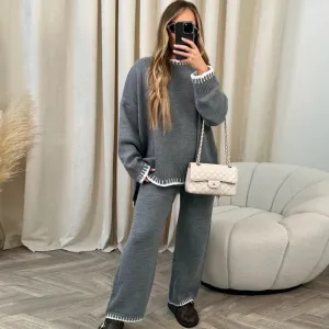 Casual Winter Women Loose Knitted Sweater Pants Two-Piece Set