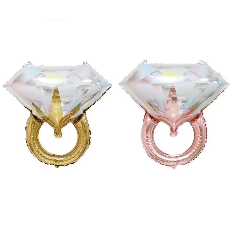 Fashion Valentine Day Party Decoration Rose Gold Diamond Ring Aluminum Film Balloon