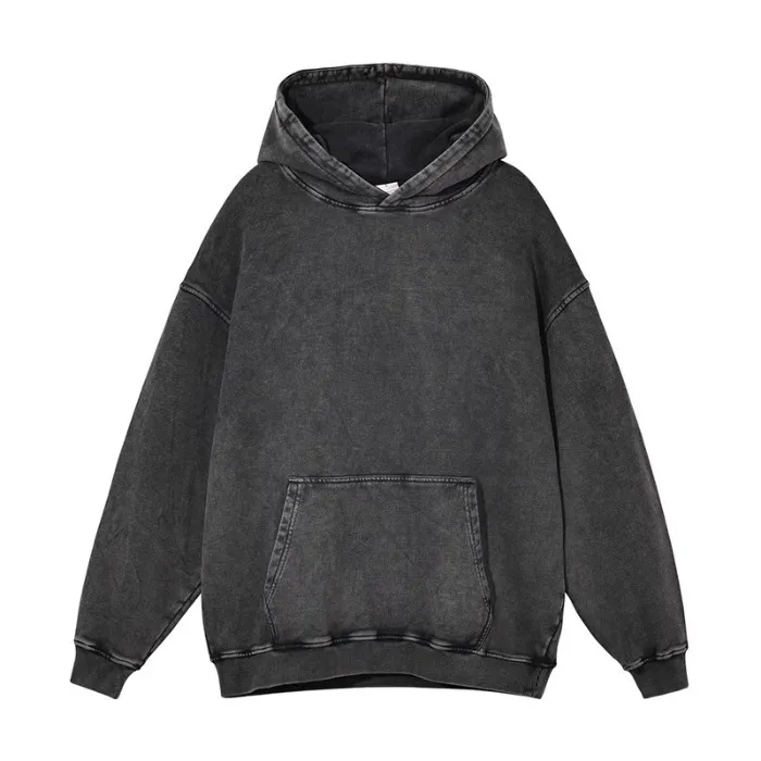 Neutral Retro Washed Cotton Long Sleeve Pullover Hoodie