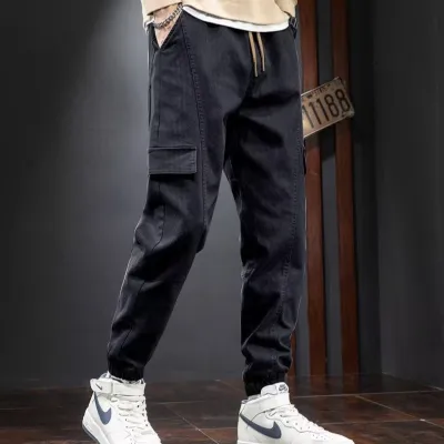 Men Casual Solid Color Drawstring Waist Plus Size Cargo Pants