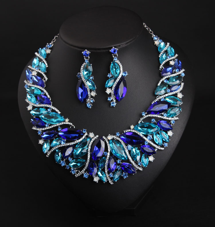 YAZILIND Ethnic Style Necklace Earrings Geometric Shape Color Resin  Necklace Earring Women Girls Jewelry Set