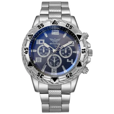 Men Blue Light Glass Dial Alloy Case Stainless Steel Band Quartz Watch