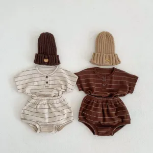 Baby Summer Fashion Stripe Pullover Crewneck Short-Sleeved T-Shirt Shorts Two-Piece Set for Baby Boys