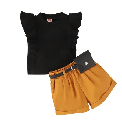 Kids Toddler Girls Fashion Casual Solid Color Stripe Sleeveless Round Neck T-Shirt and Shorts Set