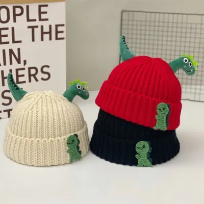 Kids Autumn Winter Casual Cute Cartoon Dinosaur Knitwear Hat