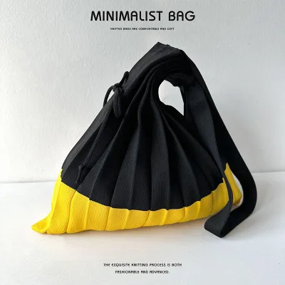 Women Fashion Creased Color Block Stitching Knitted Large Capacity Shoulder Solid Bag