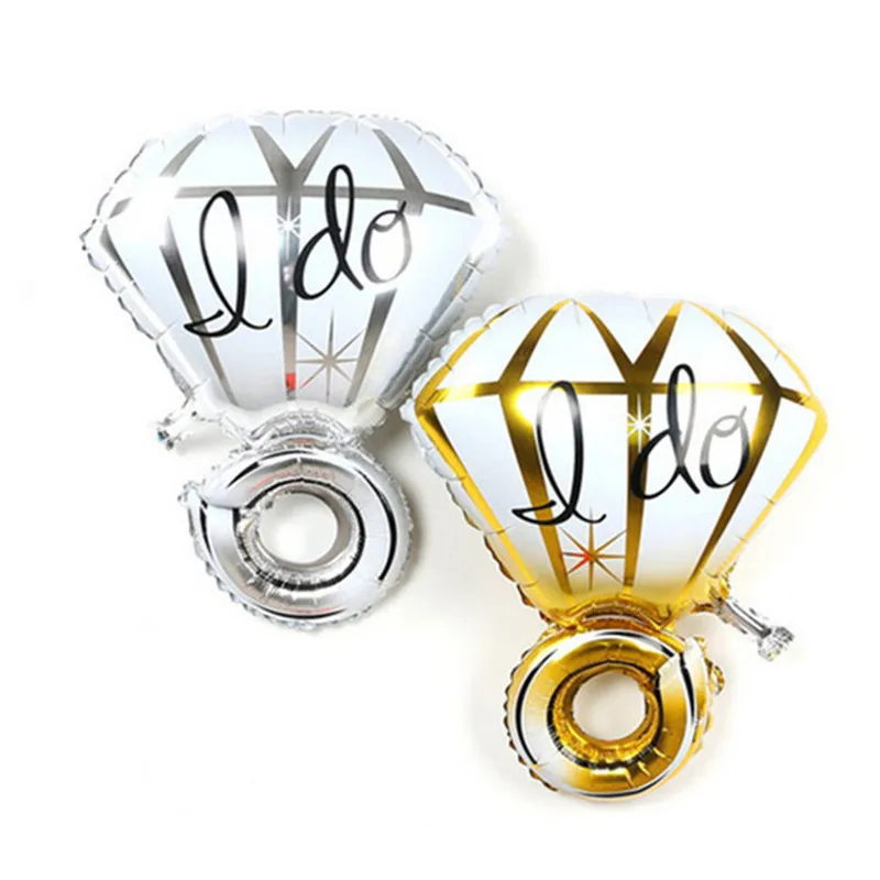 Valentine Day Confession Party Decoration Gold And Silver Diamond Ring Aluminum Film Balloon