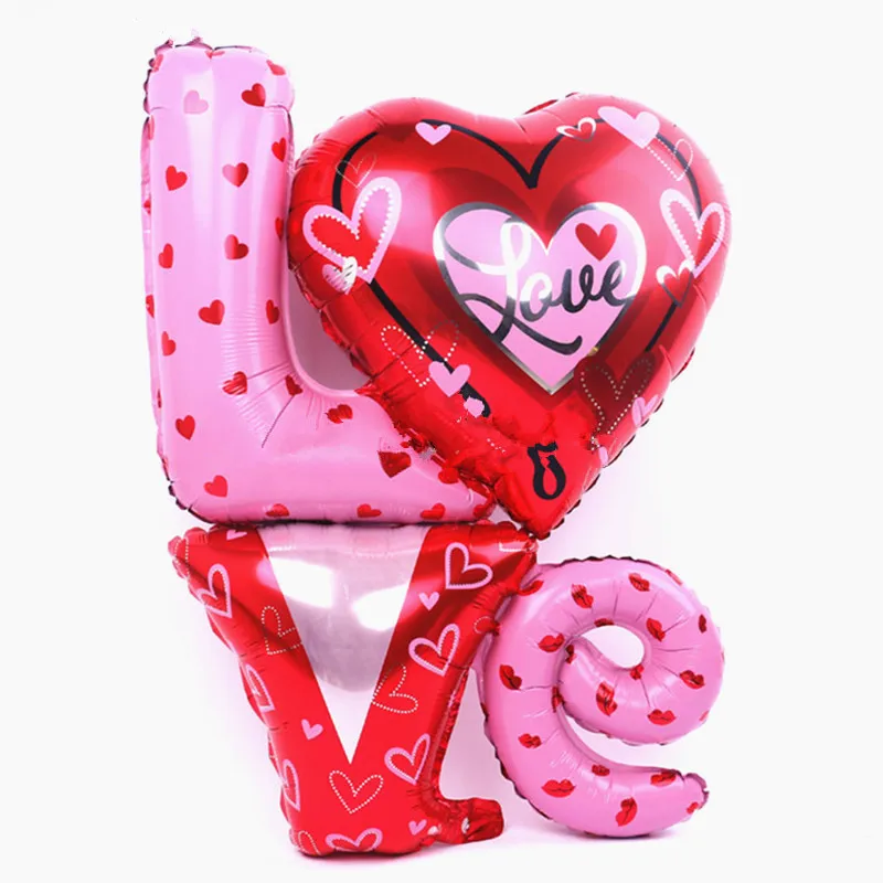 Valentine Day Party Decoration Cartoon Conjoined Love Heart-Shaped Aluminum Film Balloon