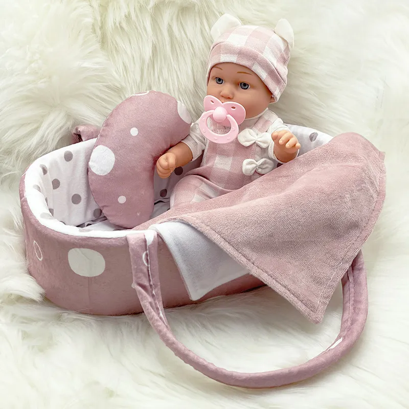 Cute Simulation Baby Doll Toy for Kids, 30cm Soft Vinyl Doll with Cloth Dress