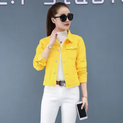 Women Casual Solid Color Long Sleeve Denim Jacket Slim Fit
