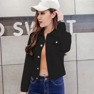 Women Casual Solid Color Long Sleeve Denim Jacket Slim Fit
