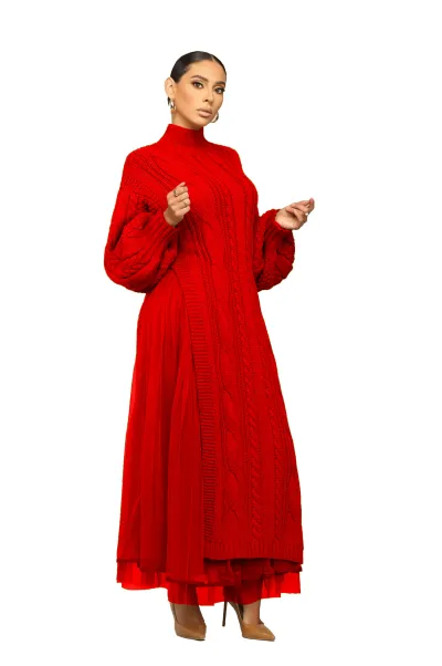 Women Casual Solid Color Sweater Split Mesh Skirt Two Pieces Set