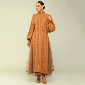 Women Casual Solid Color Sweater Split Mesh Skirt Two Pieces Set